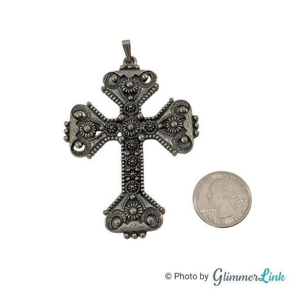Vintage 1970s Sarah Coventry Silver Tone Limited Edition Large Florentine Cross - Picture 2 of 6